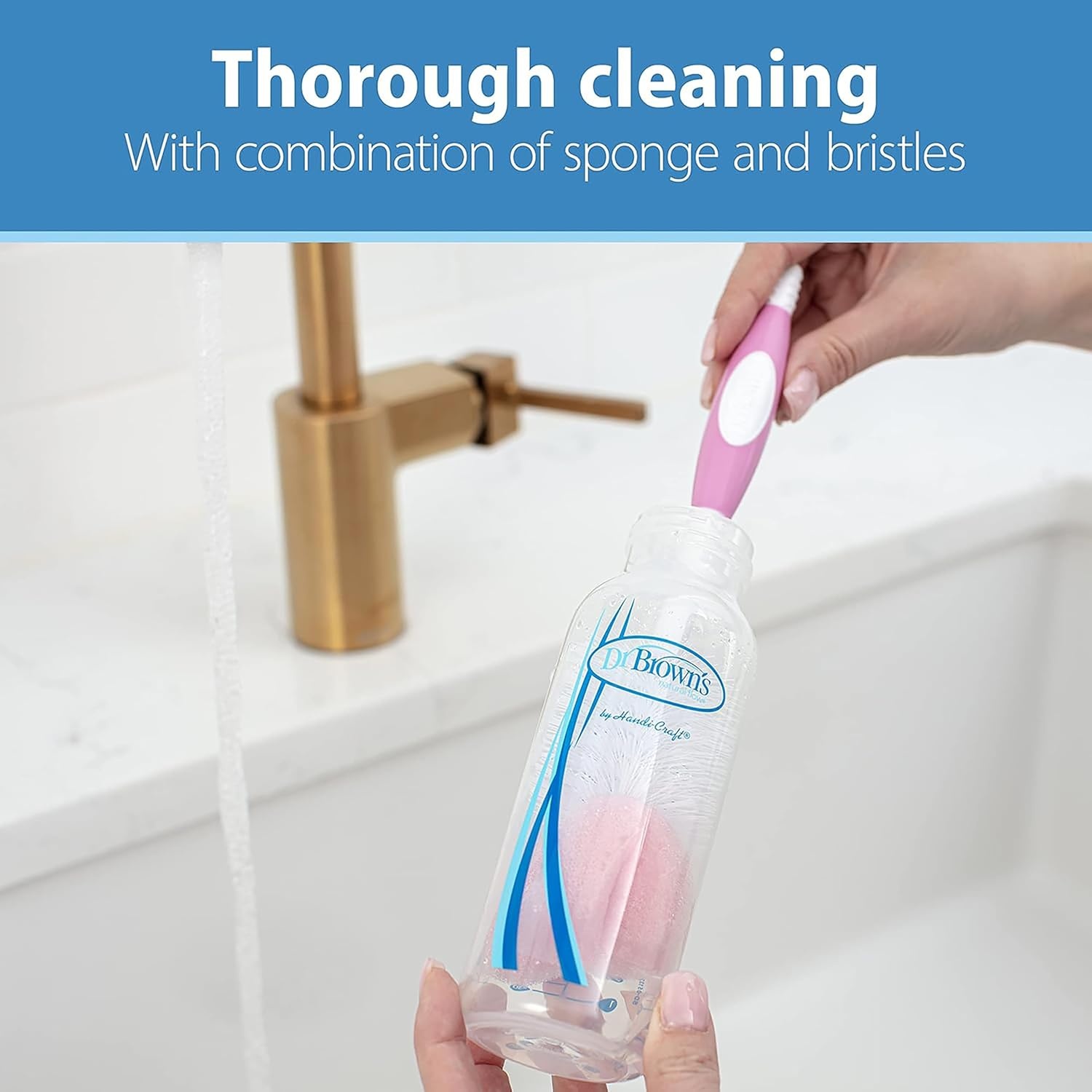 image:imageDr Browns Reusable Sponge Baby Bottle Cleaning Brush with Suction Cup Stand Scrubber and Nipple Cleaner Pink 1PackPink Bottle Brush