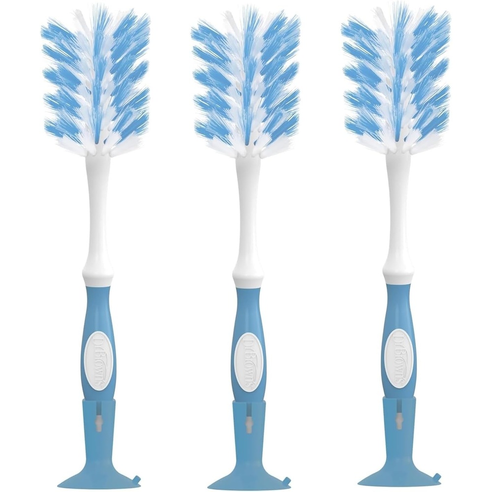image:imageDr Browns Deluxe Bottle Brush for Cleaning Baby Bottles Nipples and Sippy Cups with Suction Cup Stand and Vent Brush BPAFree Blue 1Pack Packaging and Color May Vary3Pack Blue
