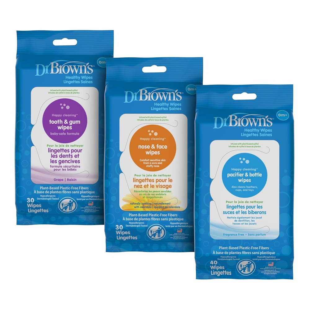 image:imageDr Browns Healthy Wipes Variety Pack Tooth and Gum Nose and Face Bottle and Pacifier Cleaning Wipes 100 count 3Pack Variety Packaging May VaryVariety Pack