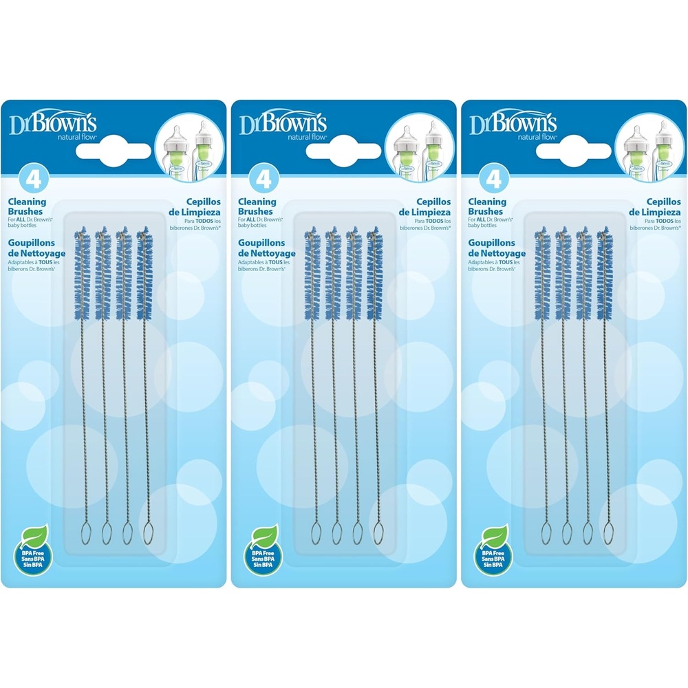 image:imageDr Browns Natural Flow Reusable Baby Bottle Vent System and Reservoir Cleaning Bristle Brush BPA Free Blue Brushes 4Pack12 Pack