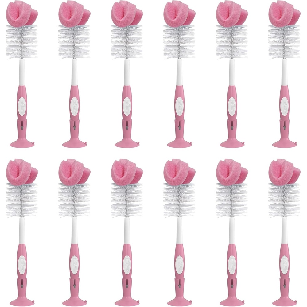 image:imageDr Browns Reusable Sponge Baby Bottle Cleaning Brush with Suction Cup Stand Scrubber and Nipple Cleaner BPAFree Gray 1PackPink