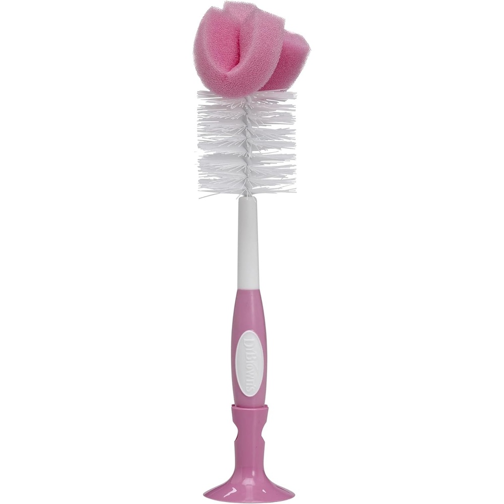 image:imageDr Browns Reusable Sponge Baby Bottle Cleaning Brush with Suction Cup Stand Scrubber and Nipple Cleaner Pink 1PackPink Bottle Brush