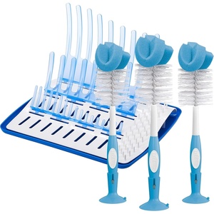 image:imageDr Browns Reusable Sponge Baby Bottle Cleaning Brush with Suction Cup Stand Scrubber and Nipple Cleaner BPAFree Gray 1PackBlue Bottle Brush  Drying Rack