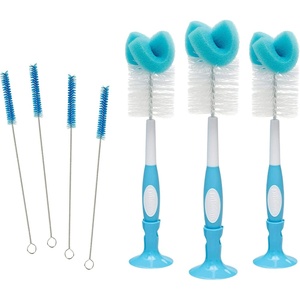image:imageDr Browns Reusable Sponge Baby Bottle Cleaning Brush with Suction Cup Stand Scrubber and Nipple Cleaner Pink 1Pack3blue Bottle Brushes  4vent Brushes