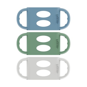 image:imageDr Browns Milestones 100 Silicone Baby Bottle Handles WideNeck Ecru 2 PackBlue  Gray  Green