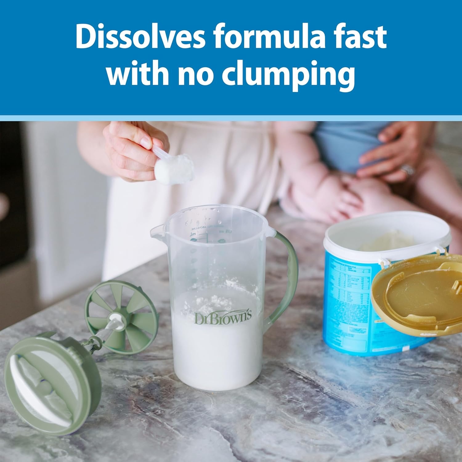 image:imageDr Browns Baby Formula Mixing Pitcher with Adjustable Stopper Locking Lid amp No Drip Spout 36oz BPA Free Olive32 Ounces